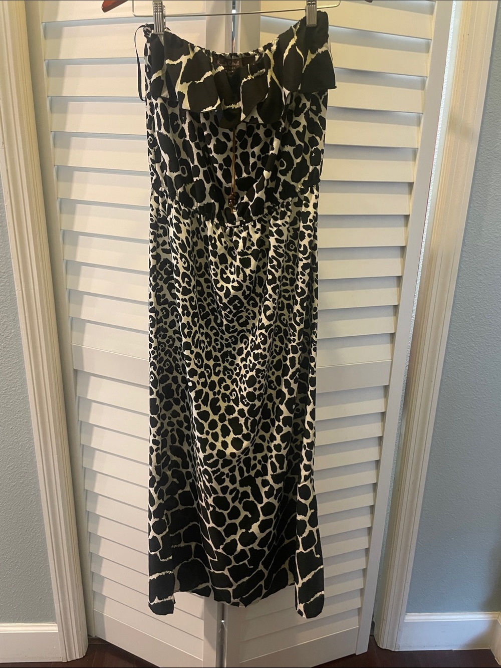 Strapless Black and White Animal-Print Maxi Dress